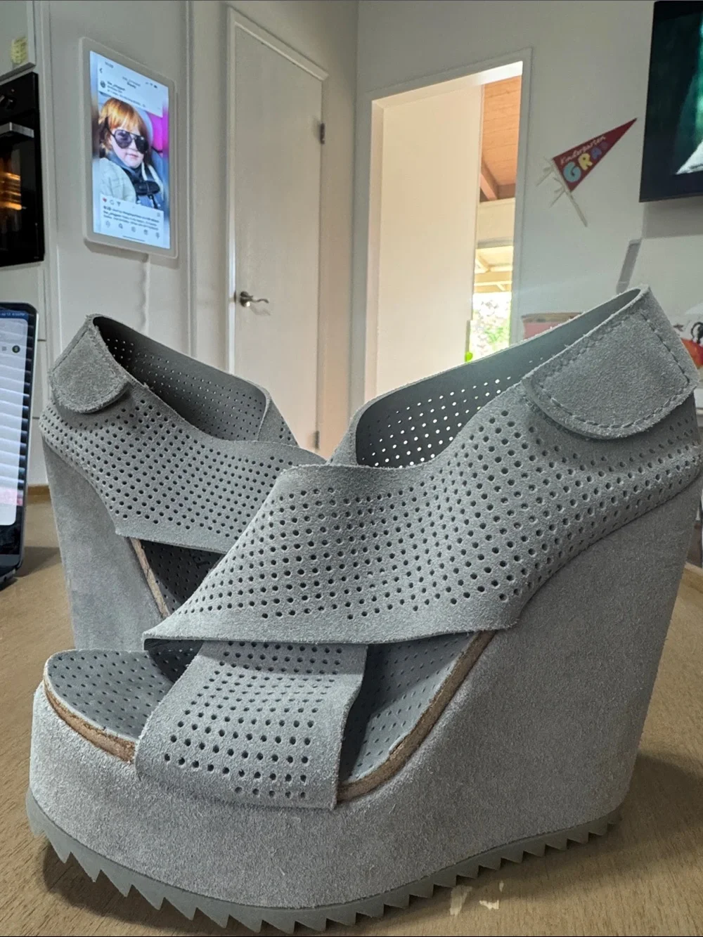 Pedro Garcia grey Tamesis suede wedge sandals RARE